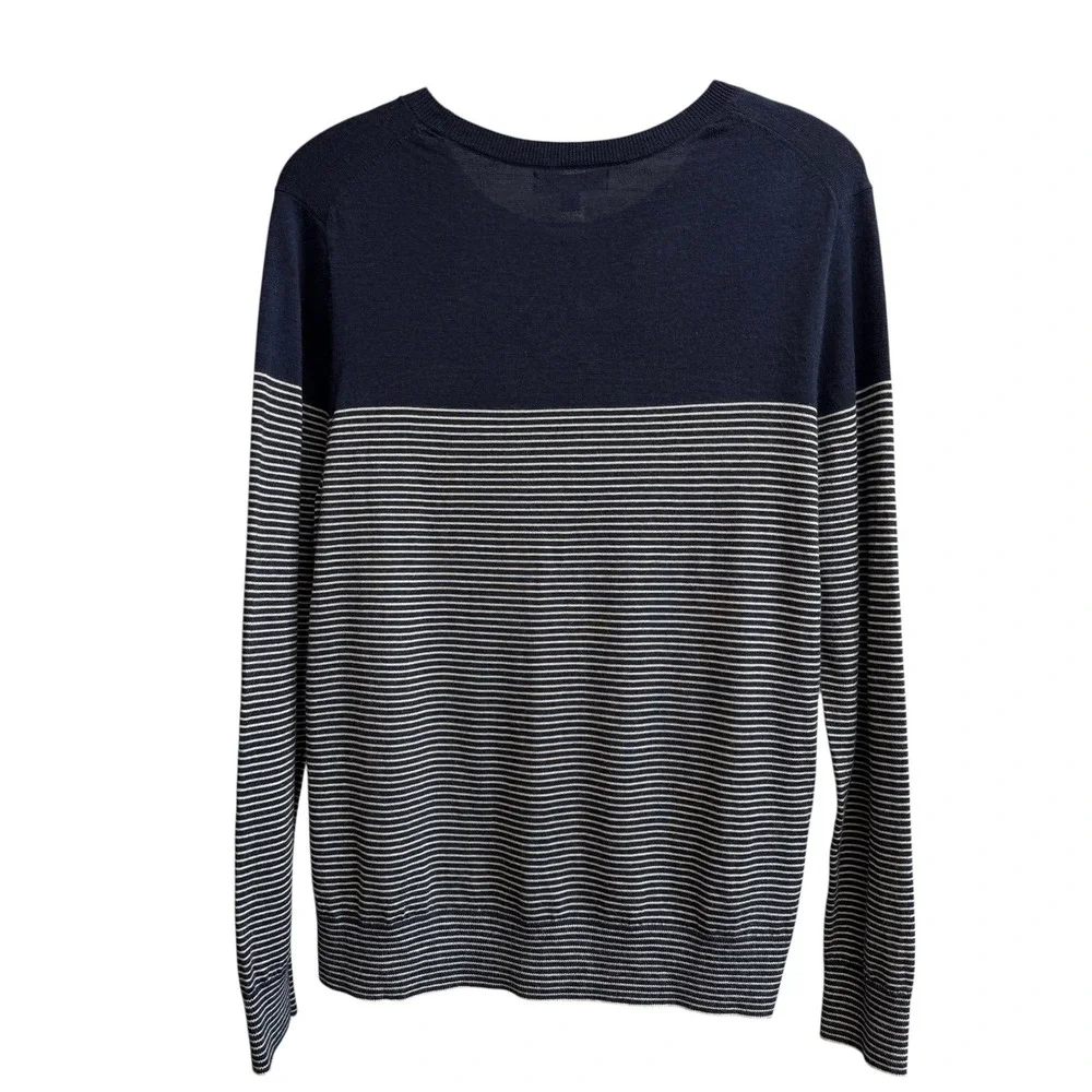 Banana‎ Republic Extra Fine Merino Wool Striped Sweater Navy Blue Men XL #583
